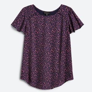 NWT Fortune + Ivy Mixed Material Flutter Sleeve Blouse